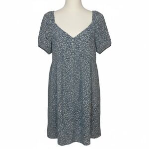 American Eagle Blue Floral Puff Sleeve Button Front Dress | Size M